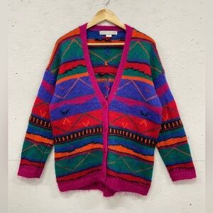 Vintage 90s The Limited Knitted Colorblock Cardigan, Size S and Fits L, Mohair